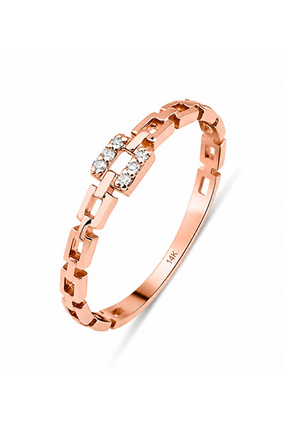 KAIROS JEWELRY 14 Ayar Rose Altın Modern Zincir Form Taşlı Yüzük