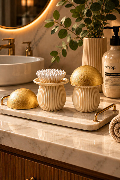 Arvella Studio منظم أعواد الأذن بتصميم الفطر ومنظم الحمام |   حامل قطنية مزخر...