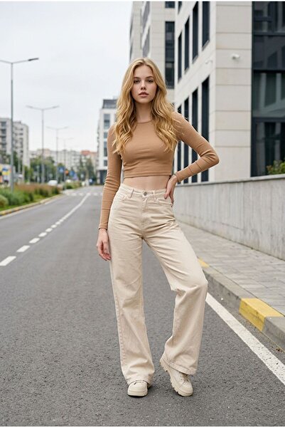 tof jean İlay Women's Cream Casual Jeans Lycra Palazzo New-11