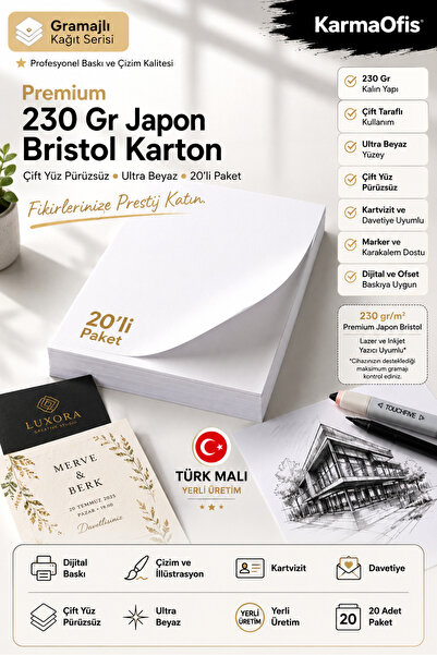 KarmaOfis Premium 230 Gr Japon Bristol Karton 20'lı A4 | Sertifika, Başarı Be...