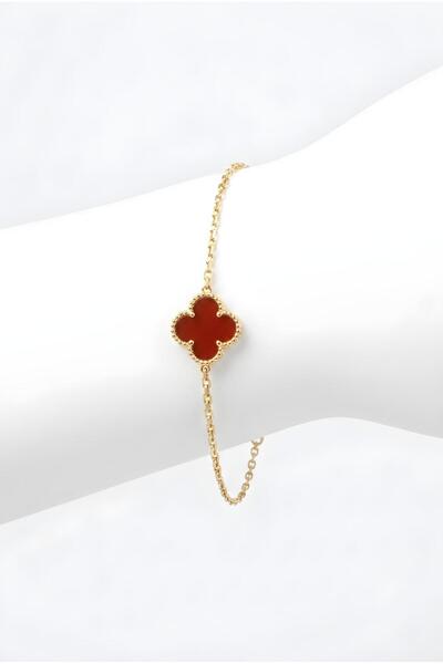 Hegi Collection Çift Yüzlü Yonca Bileklik Bordo Taşlı