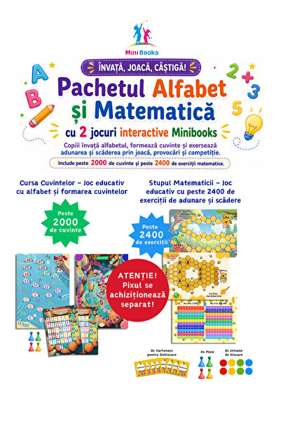 minibooks Pachetul Alfabet și Matematică cu 2 jocuri interactive – Cursa Cuvi...