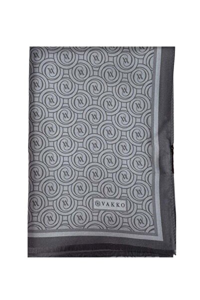 Vakko Tivil Monogram Silk Shawl 41407-Light Gray