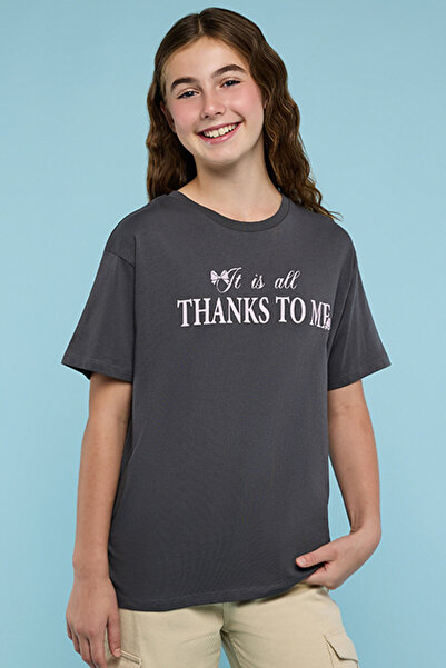 R&B Typography Print T-Shirt with Crew Neck and Short Sleeves