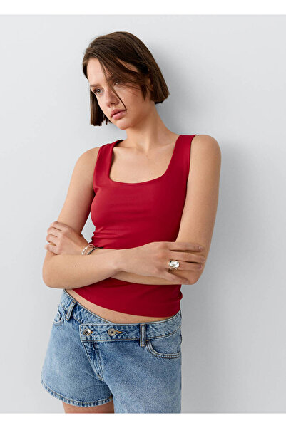 Mango Teen Kare yaka askılı bluz