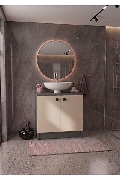 EGN WOODS Antrasit Lavabo Altı Banyo Dolabı - 2 Kapaklı 2 Bölmeli Modüler Dep...