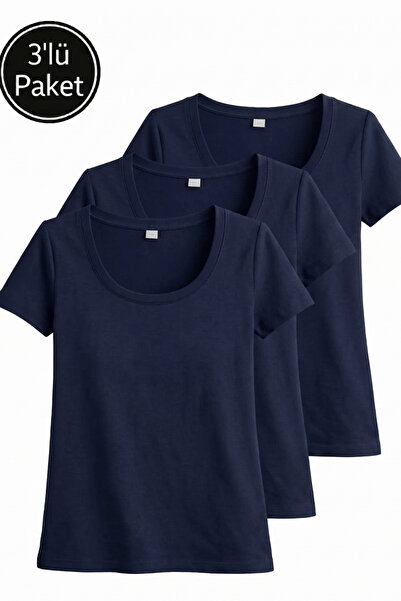 FHELIA Women's Ecru Cotton T-Shirt 3 Piece Set U Neck