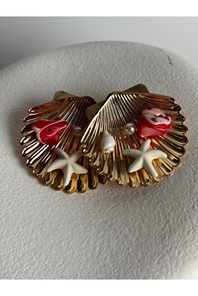 BHR AKSESUAR Gold Color Sea Shell Earrings (3.5 cm)