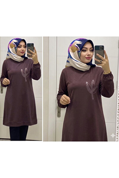 Ysmn Studio Kadın Taş Detaylı Yaprak Desenli Premium Tunik