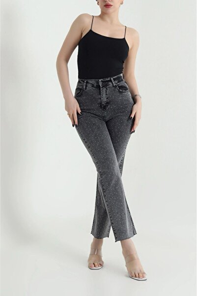 Lewaldi Jeans Taşlı kesik paça mom jean