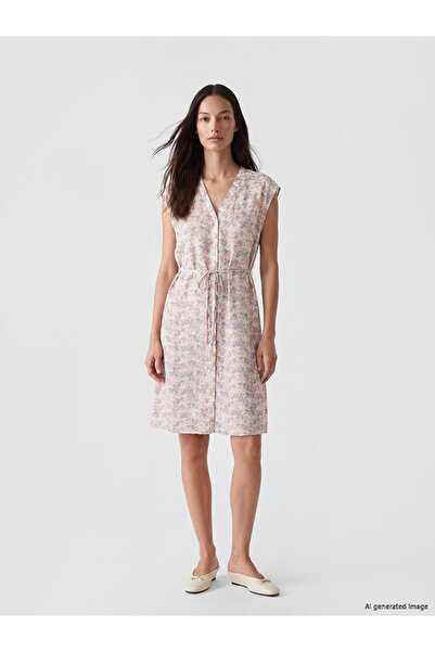 LC Waikiki Mixed V-Neck Belted Floral Dress