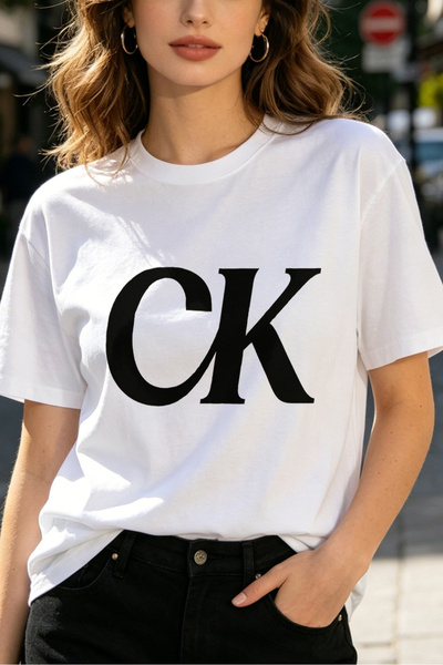 Fleck Womens T Shirts CK Logo Print Casual Basic Style White Cotton Top Fashi...