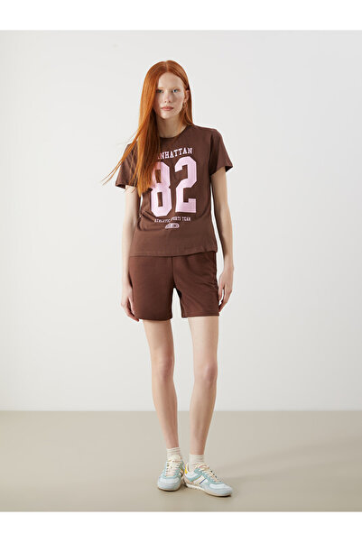 LC Waikiki Brown Women's Shorts with Elastic Waist