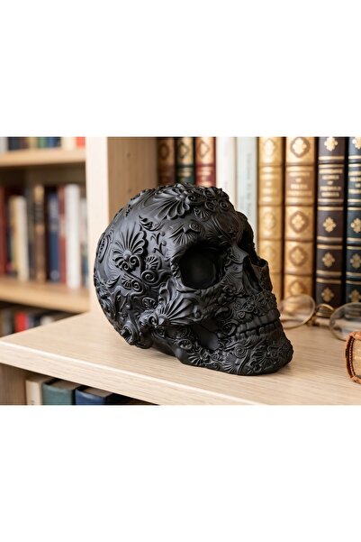 akar yayınları Ağır Kuru Kafa Biblo - Calavera İşlemeli - Gotik Dekoratif Bib...