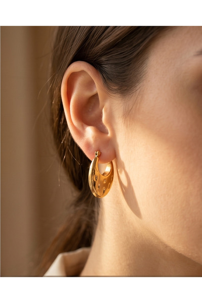 stainless steell Perforated Oval Women's Gold Earrings - a Quality Steel - Does Not Tarnish