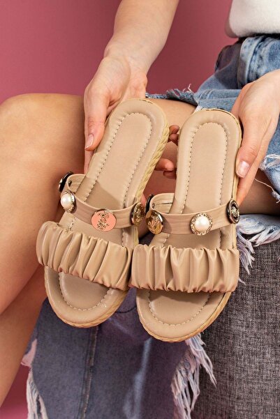 AYAKCİTY Sandale de vară cu curele și detalii accesorii cu perle și sigilii