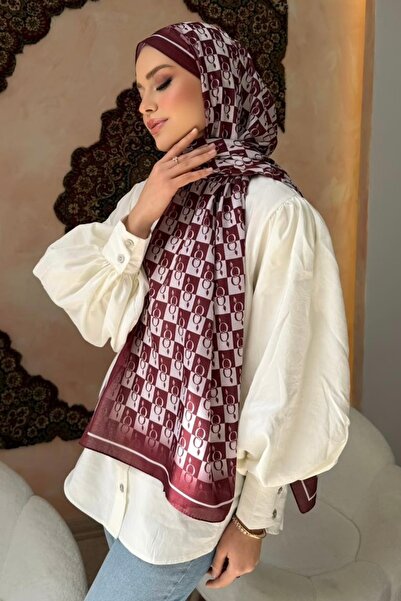 İmajButik Burgundy Monogram Patterned Soft Shawl