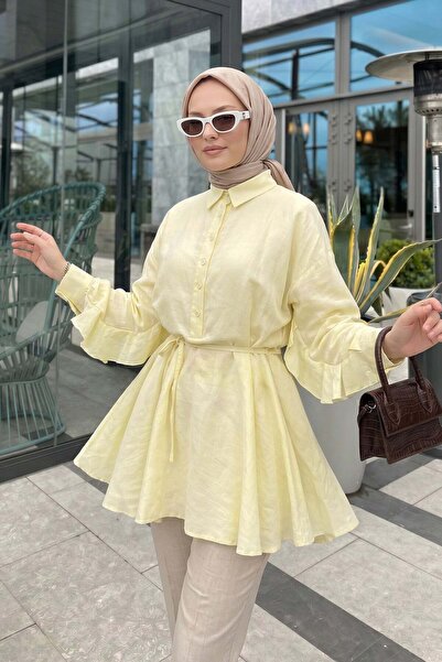 Salih Çelebi Flywheel Detailed Lace-Up Tunic Y0136 - Yellow