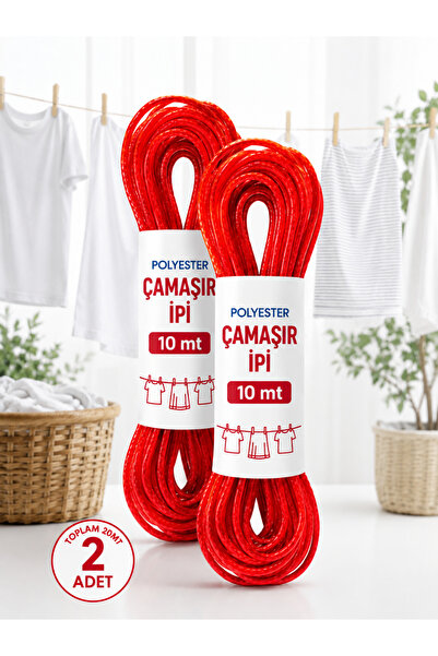 BEYLİNİ 2 Adet 10 mt Polyester Çamaşır İpi PVC Kaplama Sarkma Yapmaz Balkon Ç...
