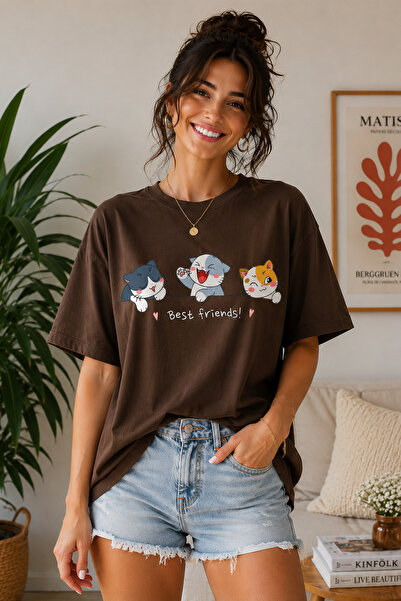 ArtYus Μπλουζάκι Unisex Oversize με στάμπα Best Friends Cat – Βαμβακερό T-Shi...