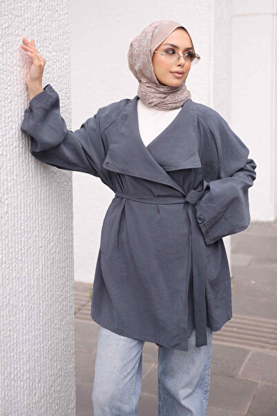 İmajButik Anthracite Casual Jacket with Waist Belt