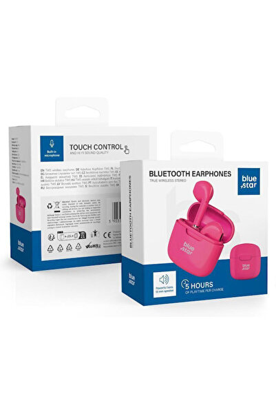 Blue Star FI7 Ενδοωτικά Ακουστικά Bluetooth Handsfree με Θήκη Φόρτισης Ροζ