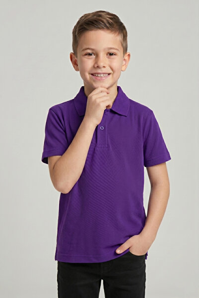 nacar çarşı Unisex Kids Purple Lacoste Polo Collar Short Sleeve School T-Shirt