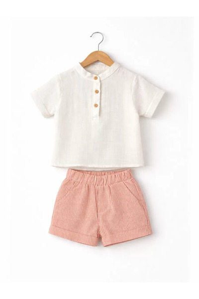 Generic Brand 6/24 Month Striped Shorts Linen Fabric Baby Set Ava Mery Woman