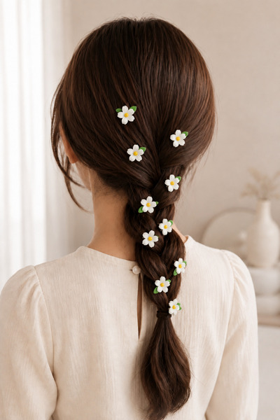MakeWell 1 Pc Purple Flower Hair Clip |   Mini Flower Hair Ornament, Braided ...
