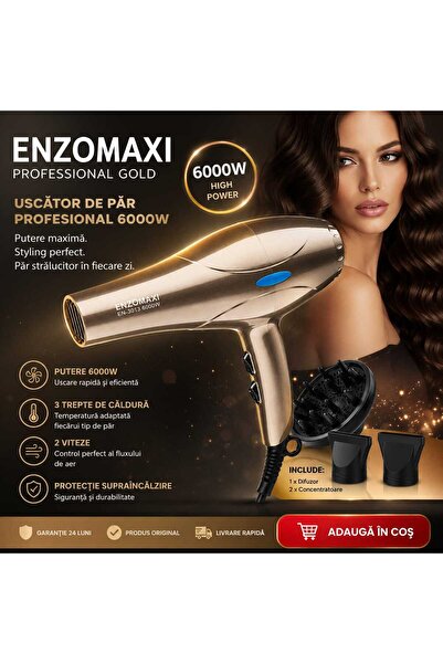 OEM Uscător de păr profesional ENZOMAXI Professional Gold EN-3013, 6000W, usc...
