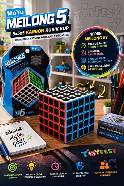 TOYFEST MoYu Meilong 5x5x5 Karbon Rubik Küp Profesyonel Zeka Küpü Speed Cube ...