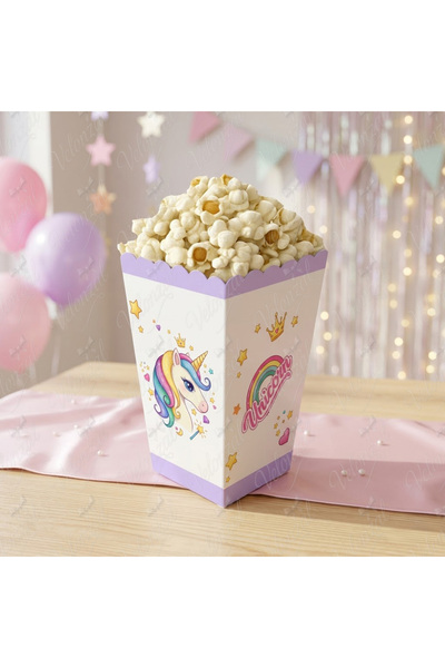 VELONZAL Unicorn Temalı Patlamış Mısır (Popcorn)-Cips Kutusu-Doğum Günü-Parti...