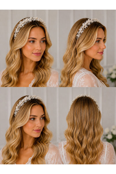 By Serpil Şener 2-Piece Looking Crown with Handmade Pearls and Crystal Stones...