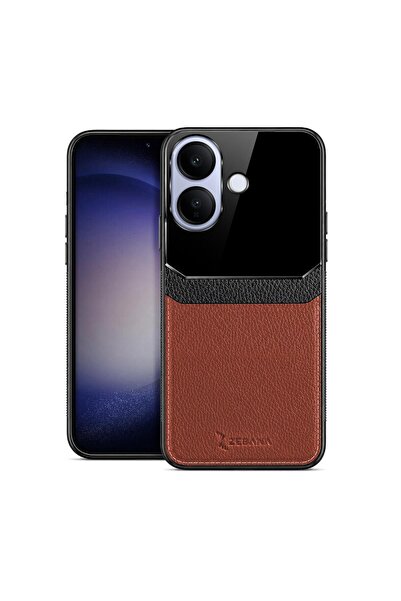Zebana Vivo V60 Lite Uyumlu Kılıf Lens Deri Kılıf Kahverengi