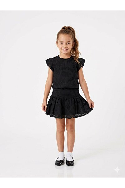 Kidscocuk Girl's Scallop Fabric Crop Blouse with String Straps and Lined Skir...