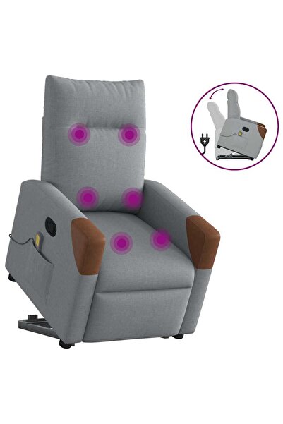 vidaxl Fotoliu de masaj rabatabil cu ridicare, gri deschis, textil