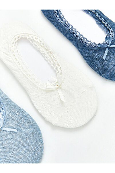 LC Waikiki Blue Lace Detailed Women's Ballerina Socks 3-Piece Set