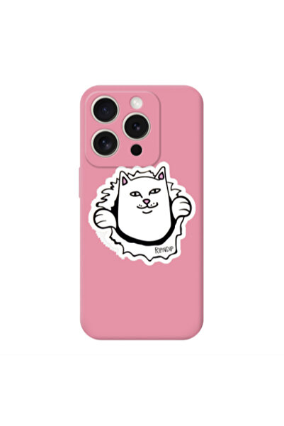 Other Apple Iphone 16 Pro White cat Pink Colored Silicone TPU Θήκη