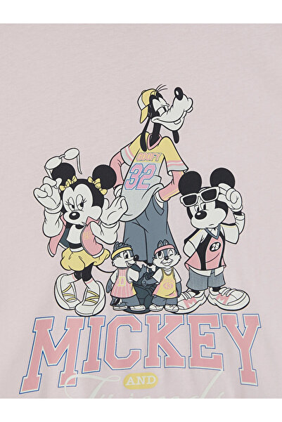 LC Waikiki Pink Crew Neck Mickey Mouse Printed Women's T-Shirt