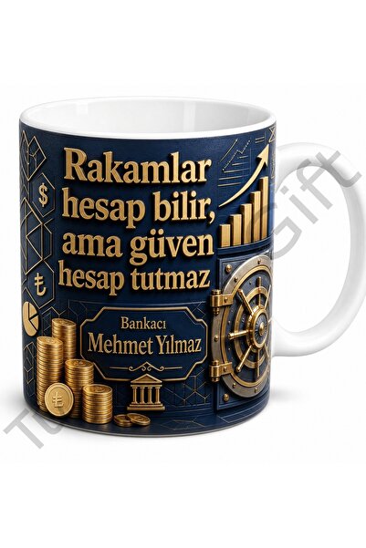 Tupya Gift Bankacıya Hediye Kişiye Özel Baskılı Kupa Bardak Finans Temalı Öze...