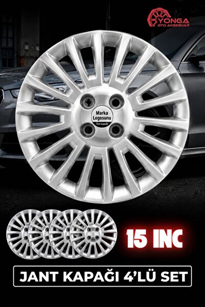 YONGA OTO AKSESUAR PEUGEOT BİPPER 15 İnç Jant Kapağı 4'lü Set Gümüş + 4 Amblem