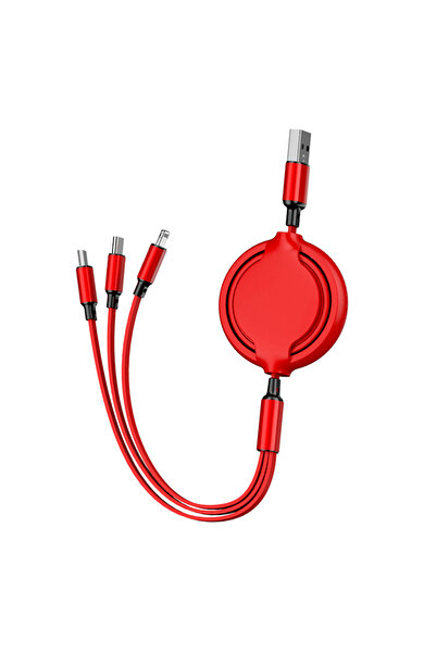 Co2 Cablu USB 3-în-1 retractabil USB-C pentru iPhone, Micro USB, Type C, plat...