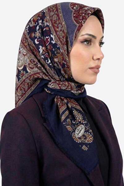 hadiora Women's Navy Blue Burgundy Shawl Patterned Flared Scarf