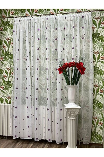 Liz Line Perdea brodata mecanic, culoare alb/mov, 400x245cm, din colectia Esf...