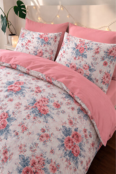 İQON Elastic Sheet Duvet Cover Set Single Size Somon Rosee