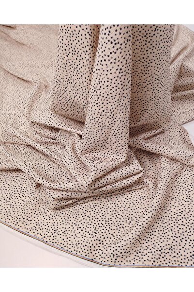Kumaş Parça Beige with Black Polka Dots Wrinkled Jersey Fabric Thin Flexible ...