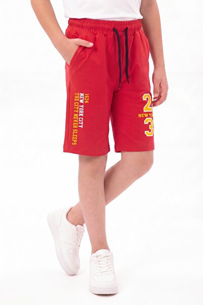 YA KO KİDS New York Print Detailed Elastic Waist Double Pocket Summer Boys' C...