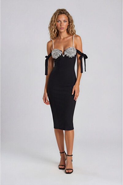 Vanni Couture Rochie Neagra Licra Perle