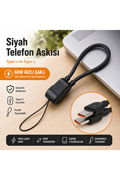 silabor Type-C Veri ve Şarj Kablosu | Telefon Askısı Özellikli | Hızlı Şarj U...