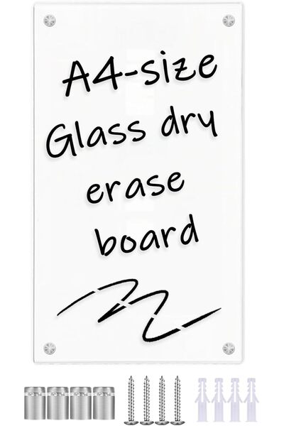 Slasa Glass Dry Erase Board 34.5x21.1cm Wall Mounted Whiteboard for Home Office